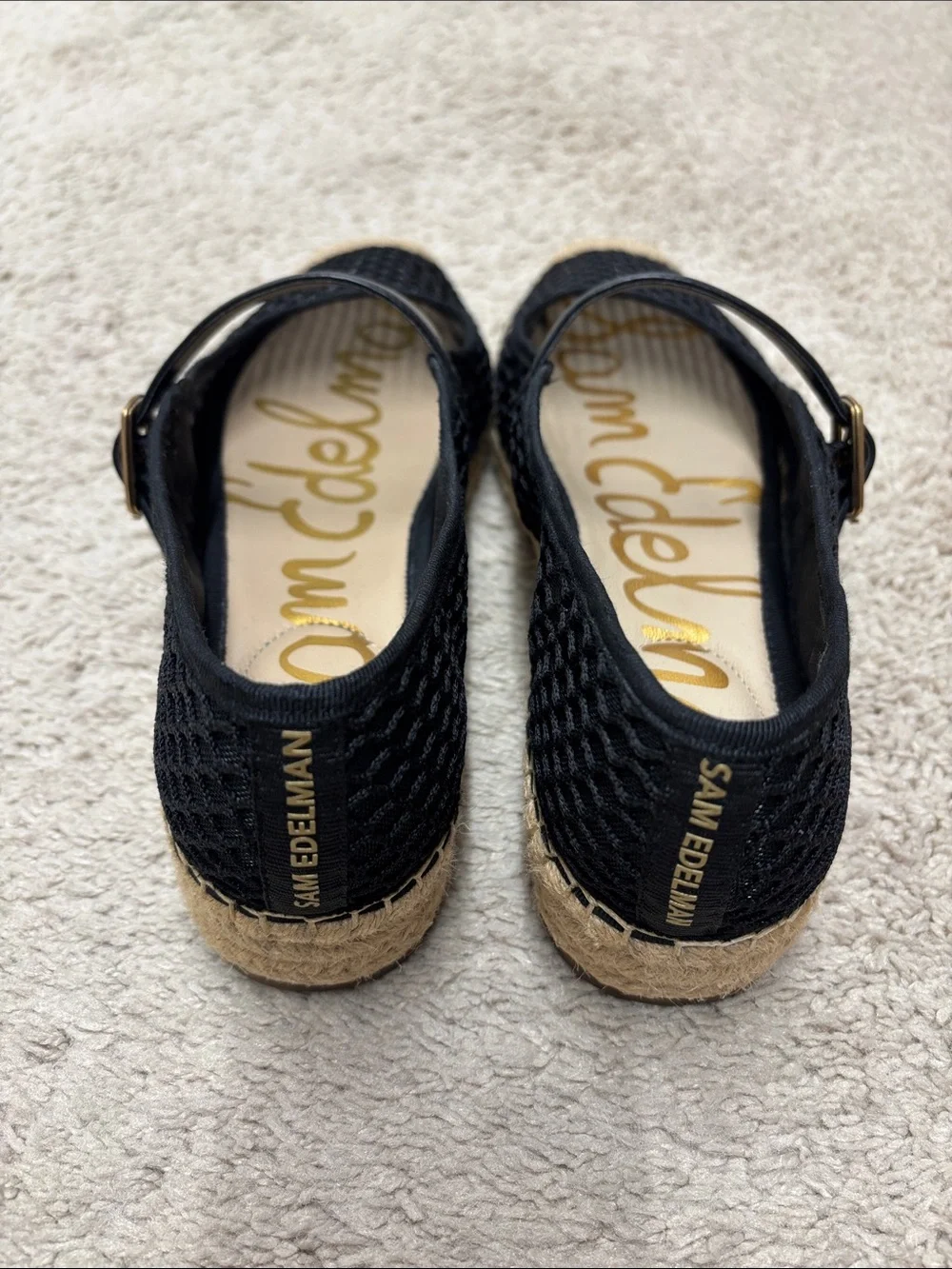 Sam Edelman Black Mesh Mary Jane Espadrilles with Natural Jute Toe